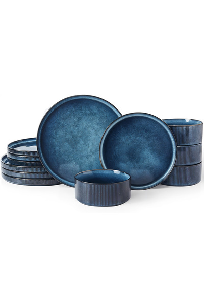 Callena Dinner set, 12 pieces, blue glazed ceramic, Cosmic Blue
