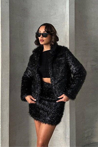 VERYMODA معطف مزين بالترتر - أسود | |   F1838 - أسود