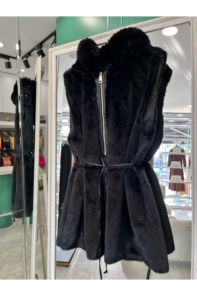 MRM MERAM BUTİK حشوة كتف TEX بغطاء رأس سترة أنجورا - أسود - 1