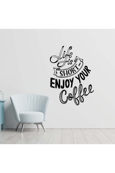 stickerino Decorative Wall Sticker Quote Coffee, 48x65 cm, Black, Oracal