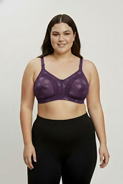 enmodaiçgiyim حمالة صدر Mor يبرز انحناءات الجسم بدون أسلاك وبدون إسفنج وتفاصيل من الدانتيل وحزام عريض ومريح