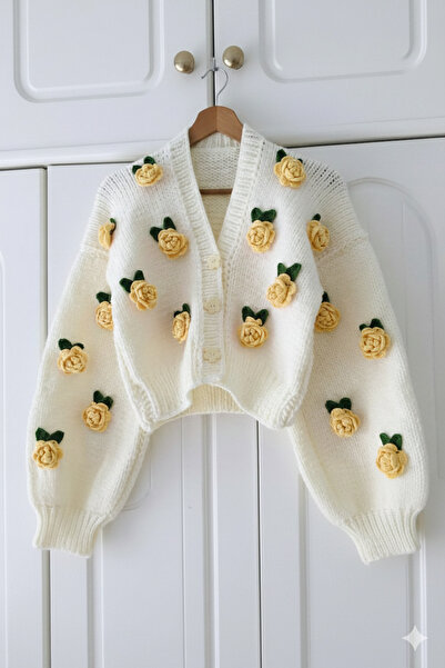 Handmade Lily kinitting el örgüsü kadın crop hırka