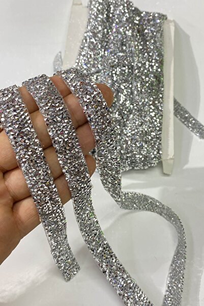 Limelia Aplic decorativ cu bandă de piatră lipită cu fier de călcat fin, 1,5 cm argintiu