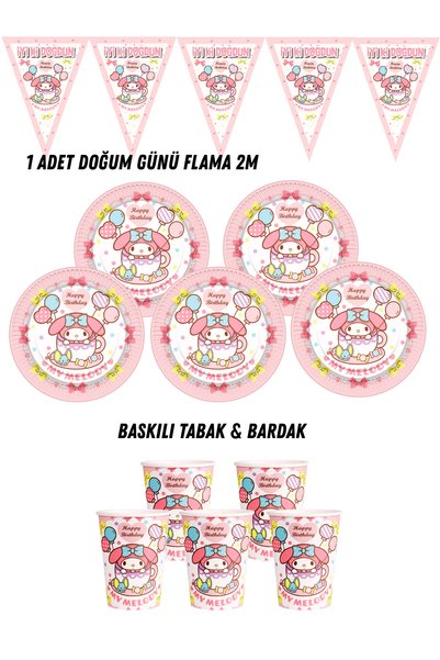 HAPPYLOOPPARTY My Melody Melodi 16 Kişilik Tabak , Bardak , Flama Bayrak Doğu...