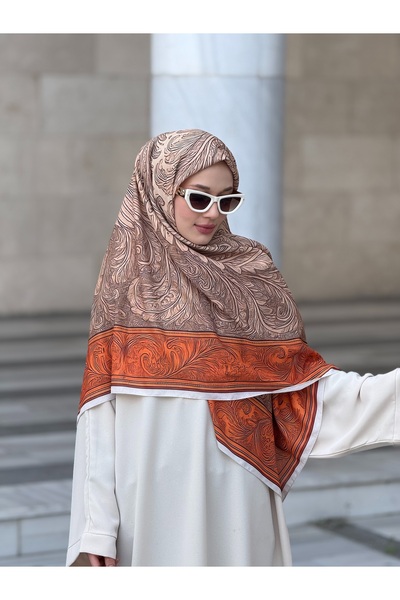 Ahivera Akide Desenli Queen Krep Büyük Boy Eşarp 130 x 130