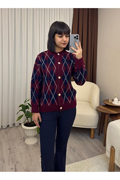 ALVESA Baklava Desen Ceket - Bordo