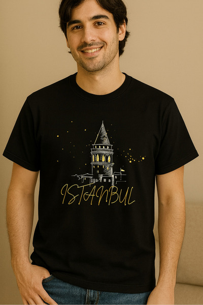 VİVA LORA Galata Tower Printed Unisex Cotton T-Shirt