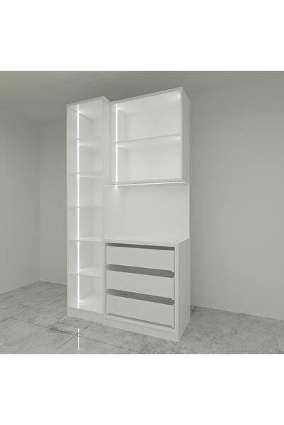 Vanmed Home Vanmed Reflekte Cam Kapaklı Ledli MDF Beyaz Kahve Köşesi Dolabı 210*120*40