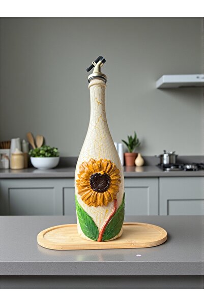 Mes Reves وعاء زيت زجاجي مطلي يدويًا سعة 750 مل – نقش زهرة الشمس |   تأثير ال...