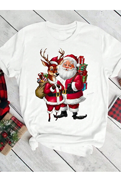 one button تي شيرت عيد الميلاد للجنسين بتصميم خاص على شكل غزال لطيف وسانتا كل...