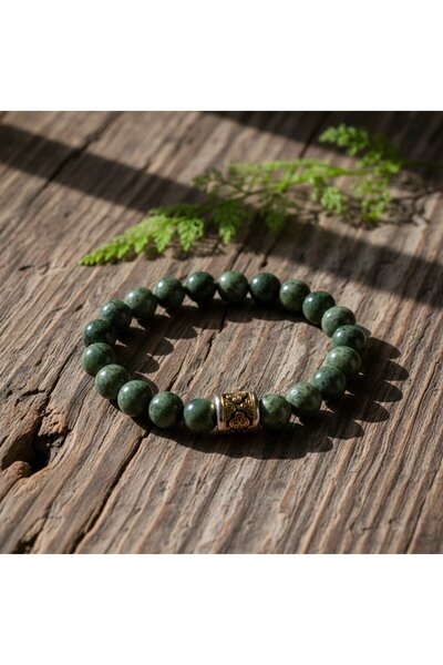 AYTENS TAKI سوار من حجر اليشم الكندي الأصلي (الجادي) الطبيعي - مطرز على النحا...