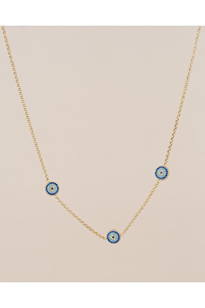 Portakal Esintisi Naressa Zircon Stone Evil Eye Beaded Steel Necklace