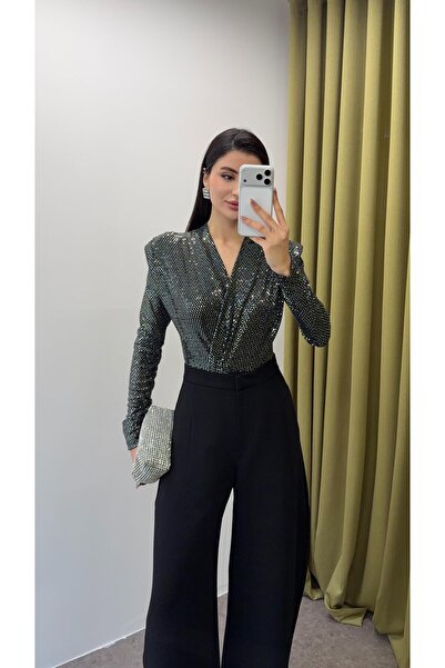 HAZELANNA بدلة فضية مزينة بالترتر