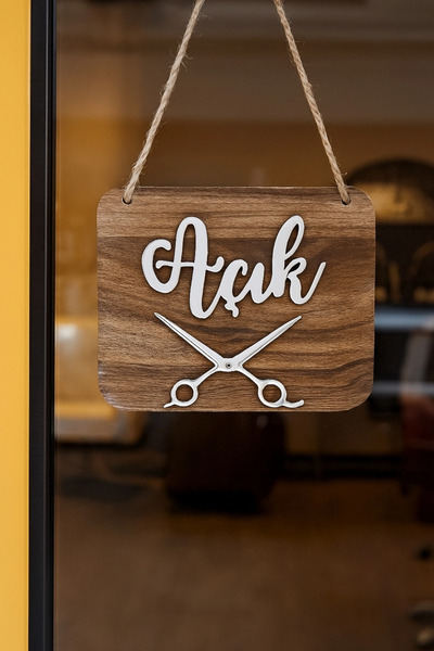 Kutaydan Ahşap Dekoratif Kesim Açık-Kapalı Yazılı Tabela