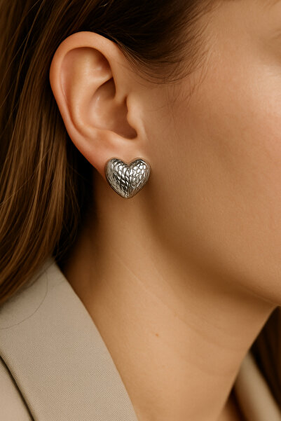 Bittox Modern Heart Design Silver Color Studded Earrings-Daily and Special Oc...