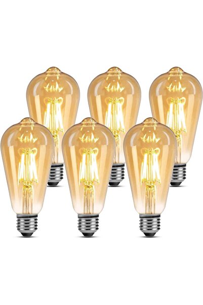 Generic E27 Warm White 3000K LED Bulb, Amber Glass, LED Filament Bulb 4W ST64 Pack of 6