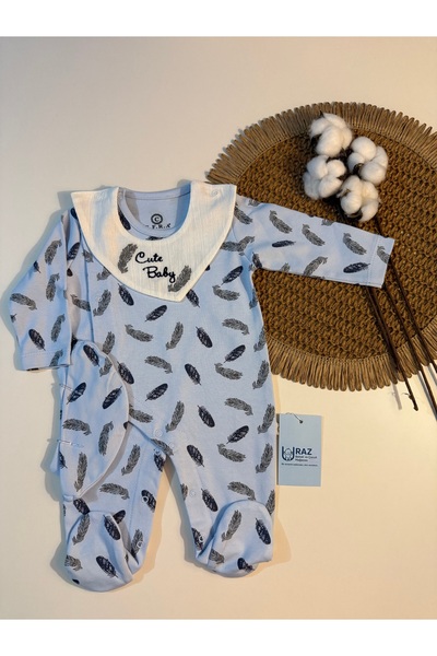UrazBebe Bebek %100 Pamuk 3’lü Takım – Desenli Patikli Tulum, Şapka ve Önlük ...