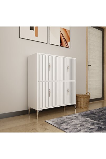 morepp Lago Çok Amaçlı Ayakkabı Dolabı Gümüş | Beyaz - Beyaz