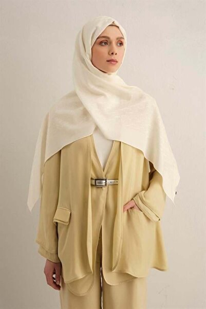 Armine Pamora Shawl - Monogram Patterned 3 - Ecru 58