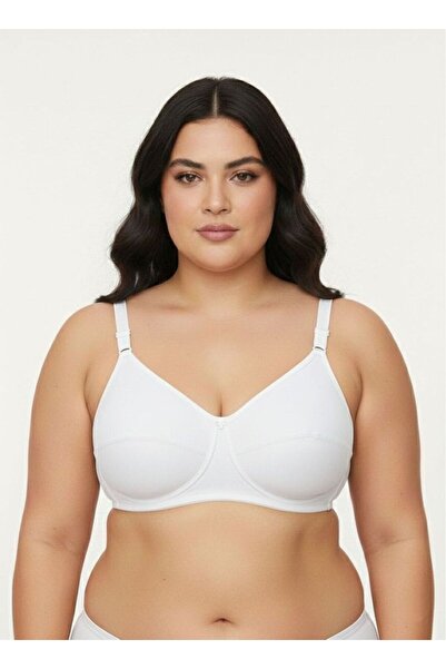 enmodaiçgiyim White Cotton Combed Shaping / Sculpting Bra Wire Free Unpadded Sponge Free Comfortable Bra