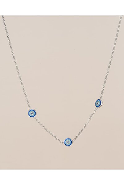 Portakal Esintisi Naressa Zircon Stone Evil Eye Beaded Steel Necklace