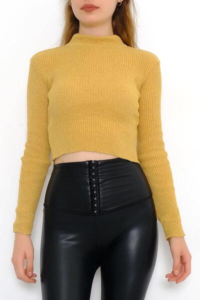 Bukond Women's Crop Cut Long Sleeve Stretch Fabric Knitwear Sweater