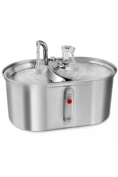 NEXTWAVE Dispenser apa 2-in-1 NextWave®, fantana cu bol mancare, inox, filtrare carbon activ, 3L, argintiu