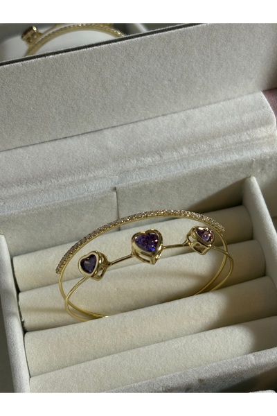 Mihristore Gold Purple Stone Steel Bracelet Adjustable Bracelet