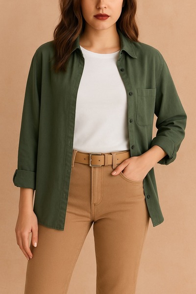 Zenoba Köy Ürünleri Oversize Haki Gömlek