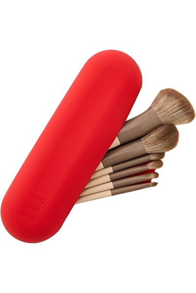 NEXTWAVE Travel makeup brush organizer, anti-fall silicone, magnetic, water resistant, red