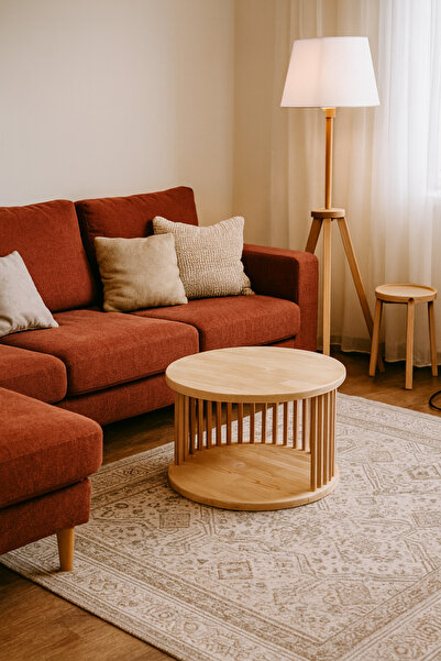 sanArt furniture Minimalist Doğal Ahşap Yuvarlak Orta Sehpa | Modern Salon Se...
