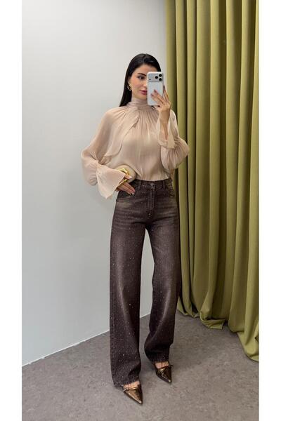 HAZELANNA جينز بني مرصع بالأحجار