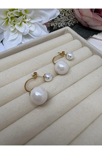 MY NUCA أقراط فولاذية مزدوجة اللؤلؤ بتصميم أنيق وعتيق