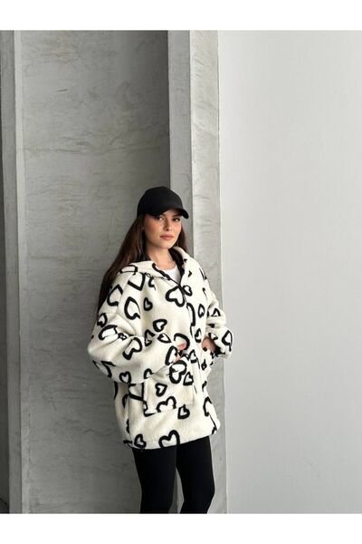 trivvy Women's heart patterned Hooded plush jacket