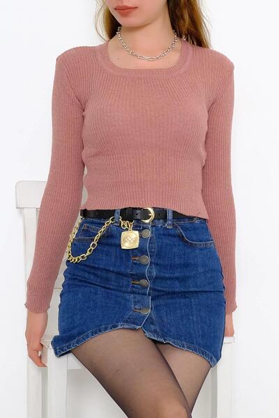 Bukond Women's Crop Cut Long Sleeve Stretch Fabric Knitwear Sweater