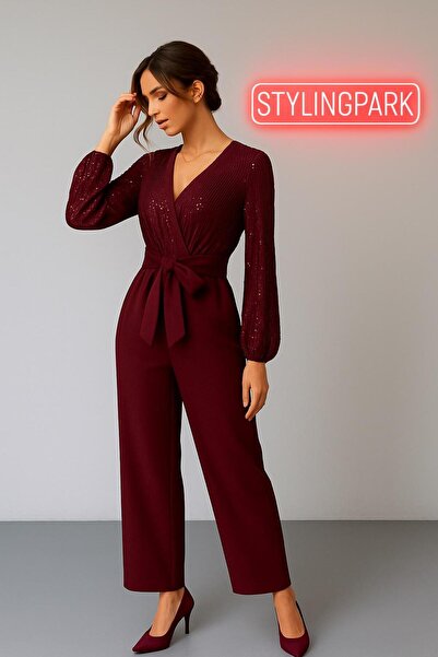 stylingpark Üstü Payet Uzun Kollu Kuşaklı Abiye Tulum