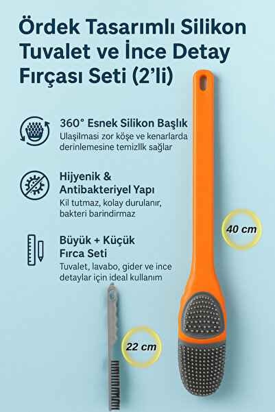 Hane Dostu 2'li Ördek Tasarımlı Silikon Tuvalet ve İnce Detay Fırçası Seti