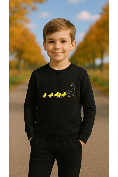 playwear Отборен суичър YAVRU ÖRDEK V2 с принт за момичета и момчета, кръгло ...