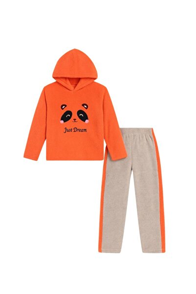 zahyat Children's winter faux fur pajamas with a hood – orange color with gra...