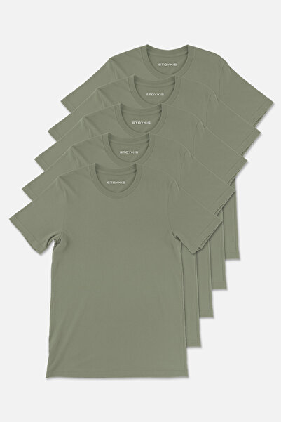 Stoykis Men's Khaki 100% Cotton 5-Piece T-Shirt Pack Regular Fit