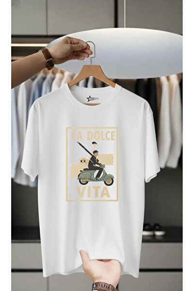 İnazuma Outdoors Unisex Oversized Printed Cotton Crew Neck Short Sleeve White T- La Dolce