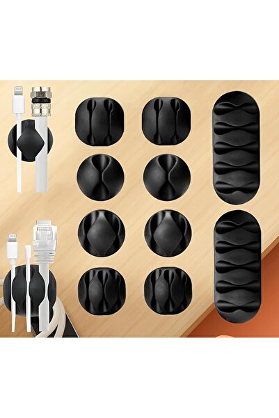 Generic 10-Piece Adhesive Cable Organizer Set - Wire Clips for Office and Car - Black