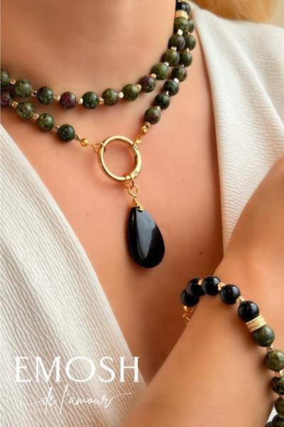 EMOSH de Lamour Anyolite and Obsidian Natural Stone Jewelry Set |   Healing a...