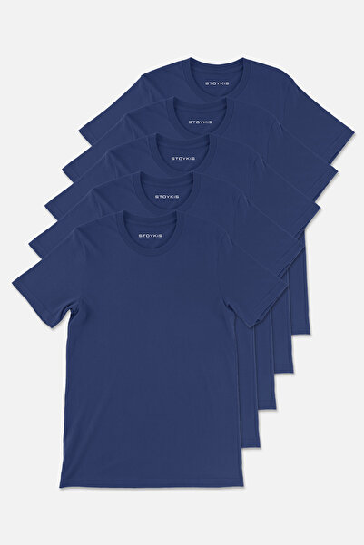Stoykis مجموعة تي شيرت رجالي من القطن بنسبة 100% باللون الأزرق الداكن مكونة م...