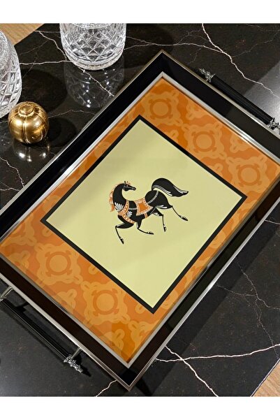 Mia Premium Kalite Orjinal İç Kabartmalı Cam Modern Çay Kahve Tepsi