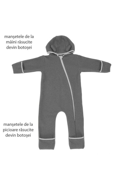 Kidizi Teddy Grey fleece overall 1-2 years, with hood and adjustable cuffs...