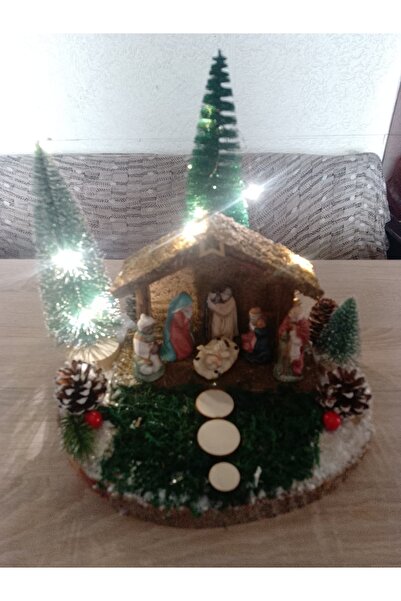 OEM Iesle Scena Nașterii Domnului HANDMADE - Aranjament Crăciun cu Lumini LED și Bază Lemn