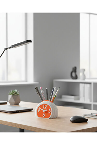 Elana Design Kalemlikli Masa Saati - Homy Sessiz Masa Saati ve Kalemlik (Gize...