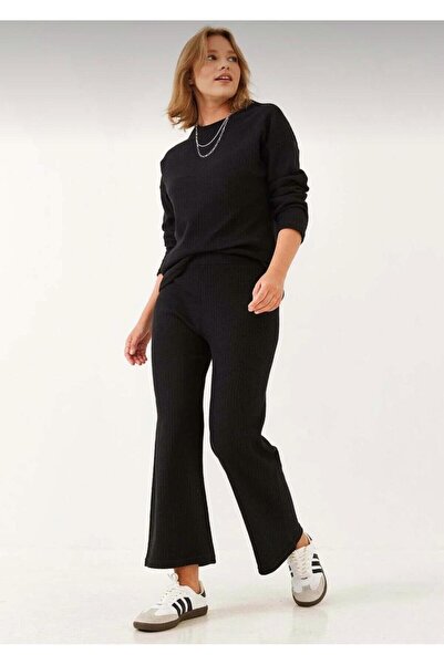 Butik Crew Neck Basic Top and Bottom Cotton Knitted Set