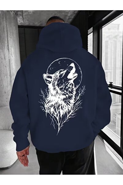 LAYORA سترة وولف مطبوع بغطاء رأس للرجال